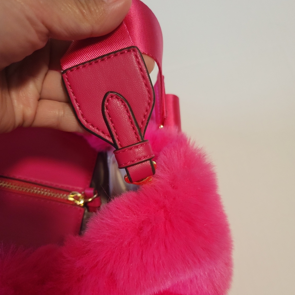 DKNY Hadlee Medium Tote Hot Pink Faux Fur with Shoulder Strap Bag - Picture 7 of 15
